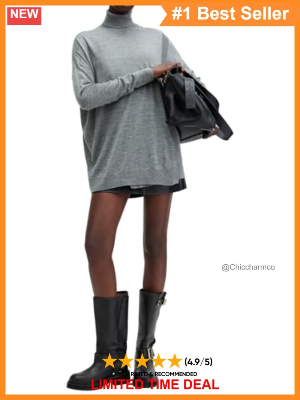 Bern Wrap Jumper 100% Merino Wool Long Sleeve Turtle Neck Pullover Sweater